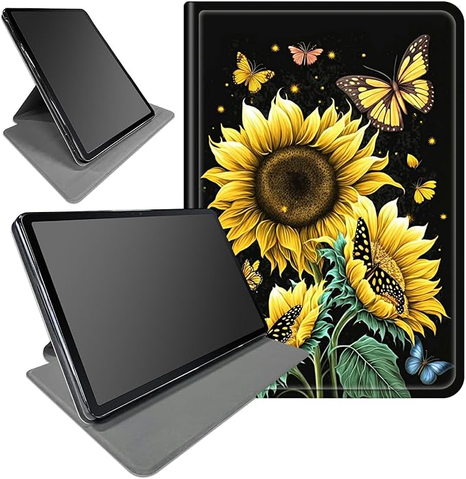 Case for iPad (A16) 11th Generation 11 Inch 2025/10th Generation 10.9 Inch 2022360 Degree Rotating Swivel Stand Protective Cover with Auto Wake/Sleep for iPad 10th 10.9Sunflower Butterfly