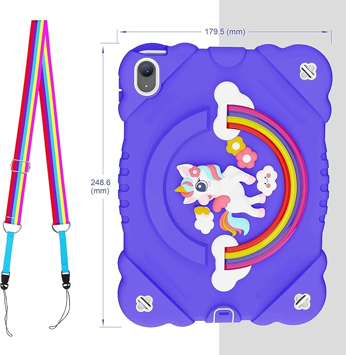 XZC Case for iPad (A16) 11th Generation 11 Inch 2025/ iPad 10th Generation 10.9 Inch 2022 Unicorn Heavy Duty Shockproof Rugged Cover with Built-in Stand/Strap (Purple)