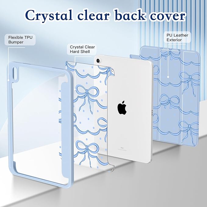 CISSOOK Case for iPad (A16) 11 inch 2025 &amp 10.9 inch iPad 10th Generation 2022 3D Pattern Slim Lightweight Protective Cover with Stand Auto Wake/Sleep Function Blue Bow