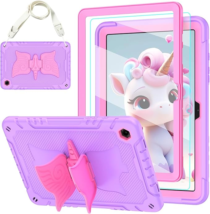 Case for Samsung Galaxy Tab A11+ Plus/ A9+ 11 inch 2025/2023 with Screen ProtectorUnicorn Stand Shoulder StrapShockproof for Galaxy Tab A11 Plus/A9 Plus Tablet Case Kids Girls (Purple)