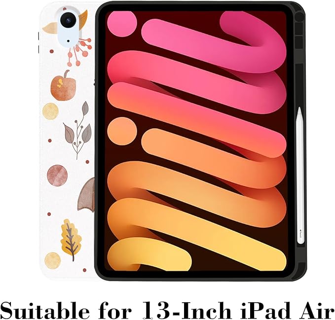 MAYCARI Fall Orange Apples Leaves iPad Case for iPad Air (M2) 2024 13 Inch with Pencil Holder Handmade iPad Air 6th Generation Case Autumn Fine Grained iPad Protecitve Hard Case with Auto Wake/Sleep