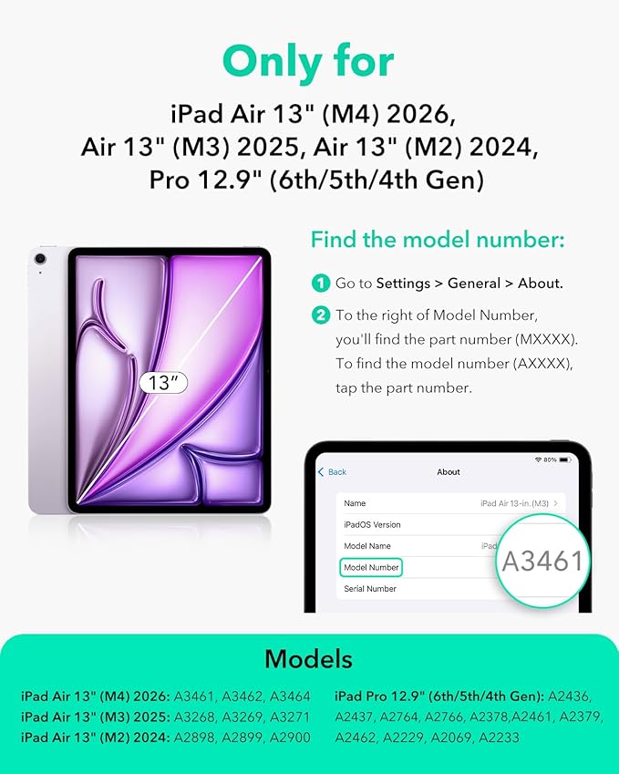 ESR for iPad Air 13 Inch Case M4/M3/M2 (2026/2025/2024) iPad Pro 12.9 Case Powerful Magnetic Attachment Slim Trifold Stand Case Supports Pencil Pro &amp Pencil (USB-C) Rebound Series Light Blue