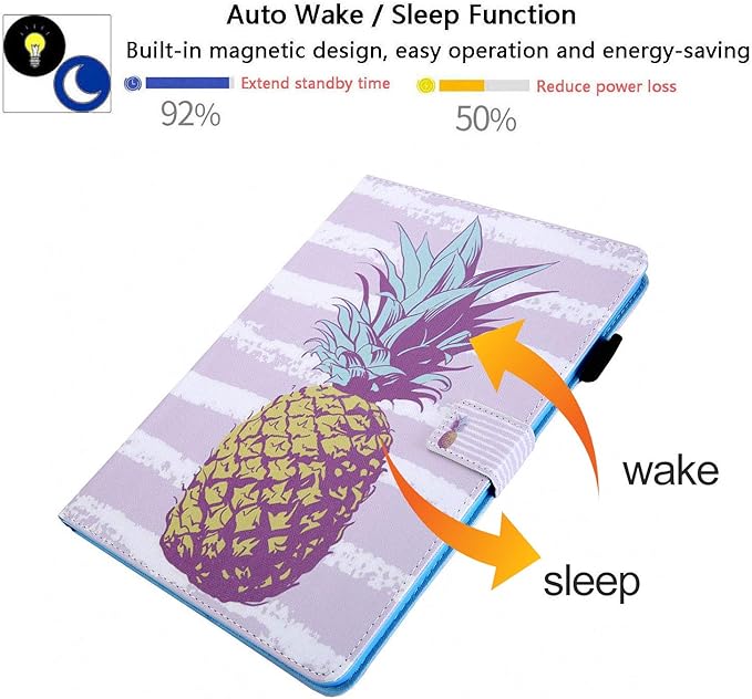 Fire HD 10 Case (9th Generation 2019 and 7th Gen 2017) with Pencil Holder [Multiple Angle Viewing] Stand Smart PU Leather Cover [Auto Sleep/Wake] for Amazon Kindle Fire 10.1Gold Pineapple