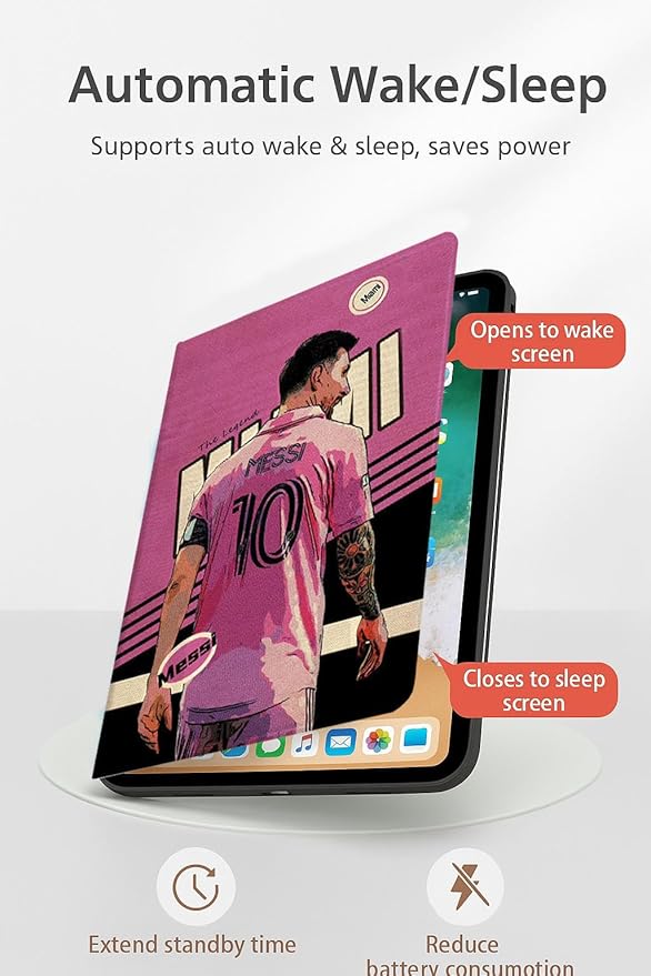 ZERMU Case for iPad (A16) 11th/10th Generation 11''/10.9'' (2025/2022) Mess%i #10 Miam%i Soccer Shockproof Magnetic Cover [Auto Sleep/Wake] with Pencil Holder
