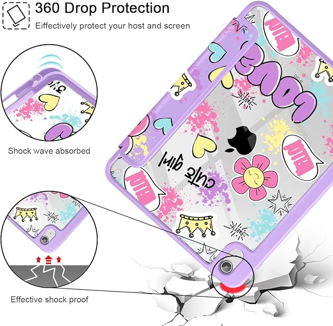 May Chen for iPad (A16) 11th Generation Case 11 Inch 2025 iPad 10th Gen Case 2022 10.9 inch Built-in Pencil Holder with Shockproof Cover Clear Back Shell Auto Wake/Sleep Cute Girl Pattern
