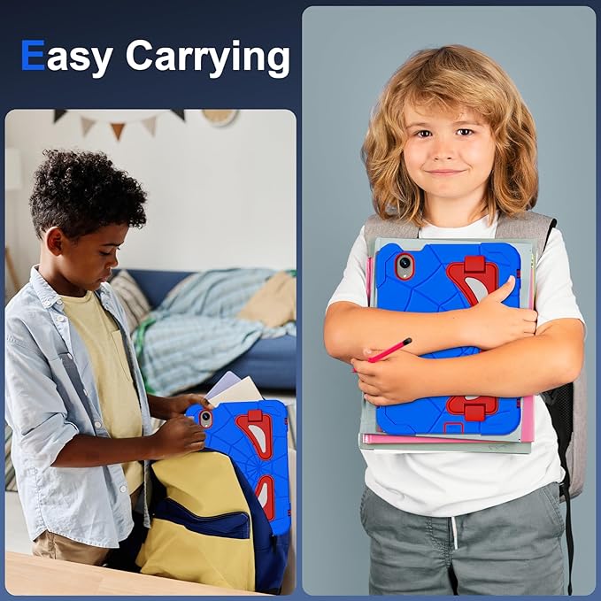Kids Case for iPad mini 7 A17 Pro 2024/ Mini 6 8.3 inch Spider Case for iPad mini 7th 6th Generation Shockproof Durable Full Protective Cover with Pencil Holder Kickstand (Blue+Red)