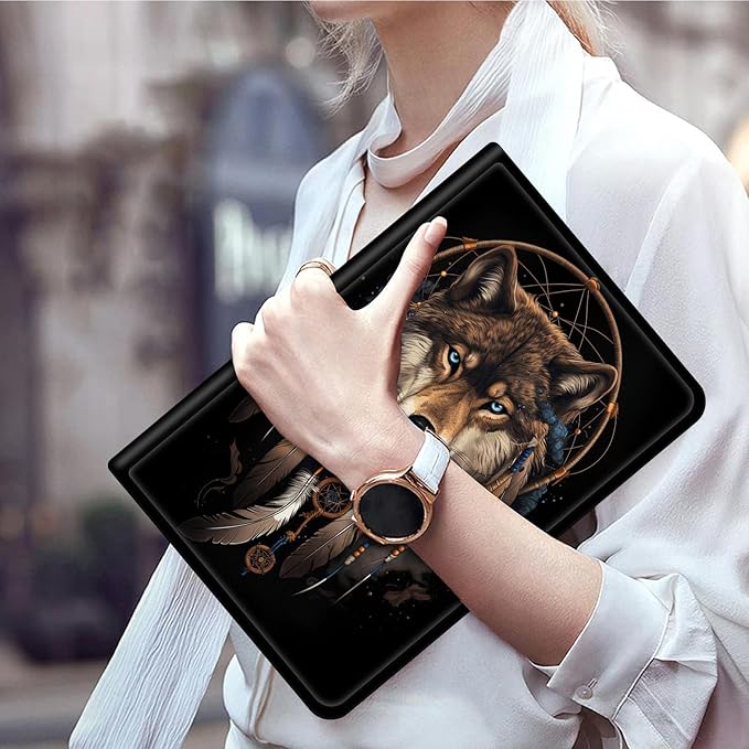 Case for All-New Amazon Fire HD 10 Tablet (13th Generation 2023 Release)Slim PU Leather Smart Cases Covers with Auto Wake/Sleep for Amazon Kindle Fire 10.1 inch TabletWind Chime Wolf