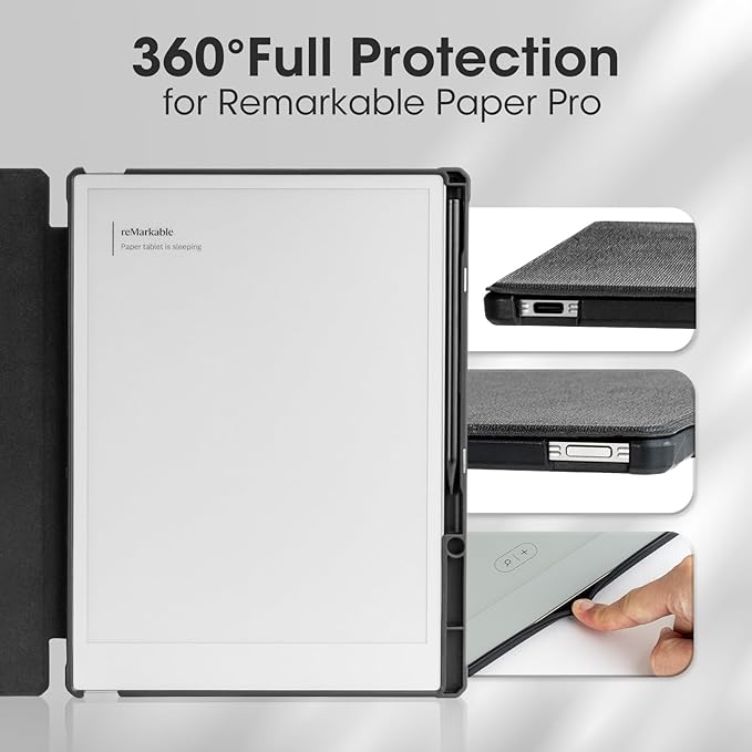 11.8 Case for Remarkable Paper Pro Color Tablet 2024 Released with Pen Holder Nib Storage Auto Wake/Sleep Ergonomic Design for Book Folio Lightweight Hard Protective Cover (Black Notebook)