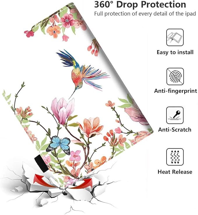Case for Amazon Kindle Fire HD 10 &amp 10 Plus Tablet 10.1 (13th/11th Generation 2023/2021 Release) - PU Leather Folio Case with Smart Auto Wake/Sleep Hummingbird