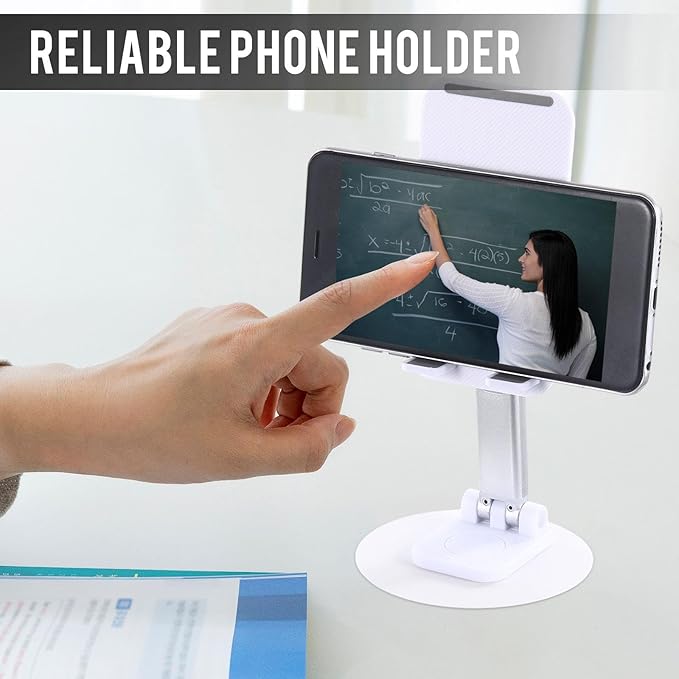 Geelin 12 Pieces 360 White Rotating Phone Stand Desktop Fully Adjustable Foldable Phone Holder with Anti-Slip Pad Lightweight Aluminum Base Tablet Stand for All Phones