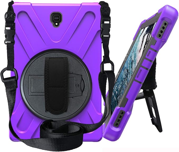 JZ 360 Degrees Kickstand Case Compatible with Samsung Galaxy Tab S4 10.5 (SM-T830T835T837) Stand Case Cover with Wrist Strap and Shoulder Strap - Purple