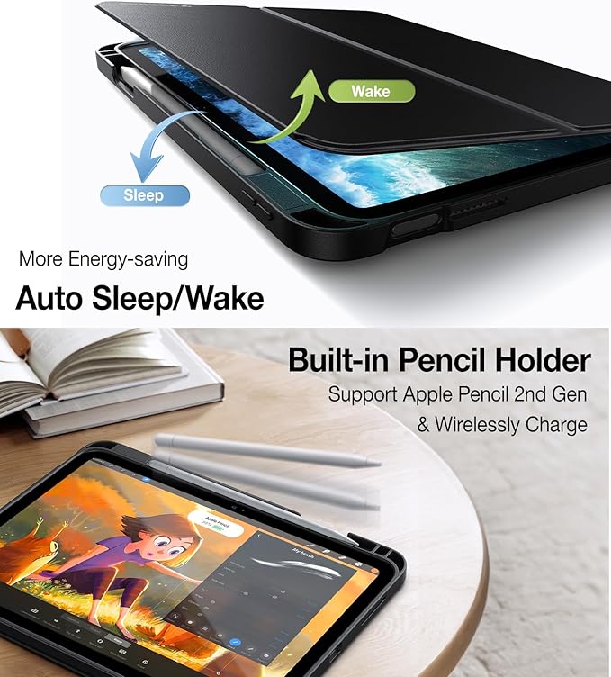 TORRAS for iPad 10th Generation Case (2022) 10.9 inch - Military Grade Heavy Duty Shockproof Protective Cover with Pencil Holder 6 Angles Magnetic Stand Auto Sleep/Wake - Black