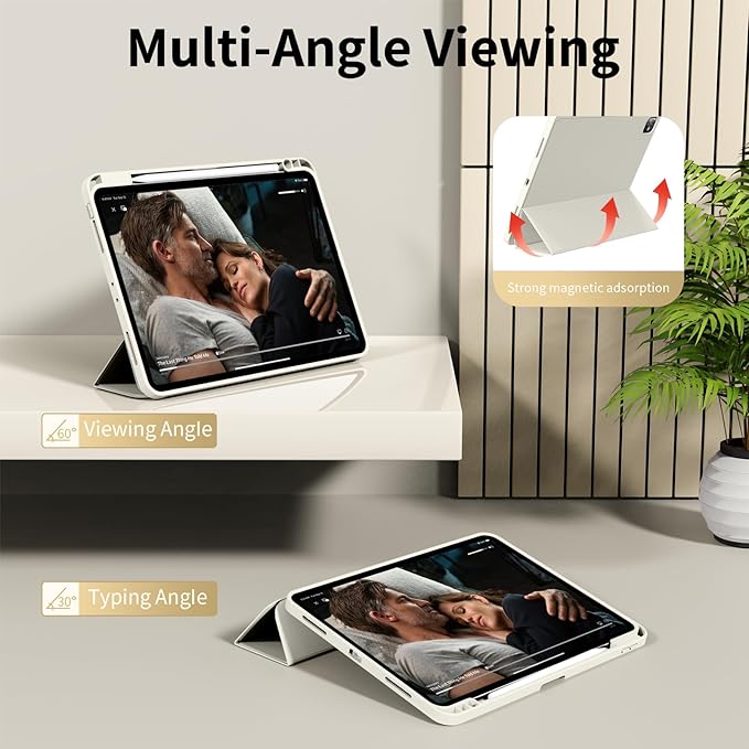 for iPad Pro 12.9 Case (6th/5th/4th/3rd Generation 2022/2021/2020) &amp ipad Air 13 inch case (M3 2025/M2 2024) with Pencil Holder Smart Slim Trifold Stand Case with Soft TPU Back (Cream White)