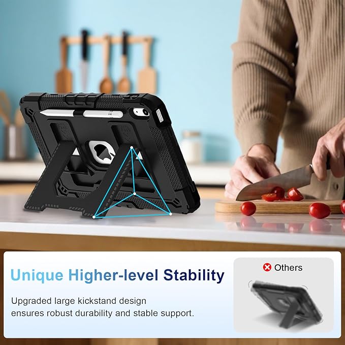 WESOROL Case for iPad A16 11th Generation 11 Inch (2025) iPad 10th Generation 10.9 Inch (2022)i Pad A16 Case Military Grade Shockproof Cases with Pencil Holder Shoulder StrapBlack