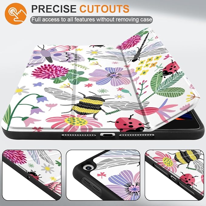 DONGKE Case Compatible with iPad 10.2 Inch 2021 2020 2019 iPad 9th/8th/7th Generation with Pencil Holder Slim Stand Protective Case with Soft TPU Back Auto Sleep/Wake Cover Dragonfly