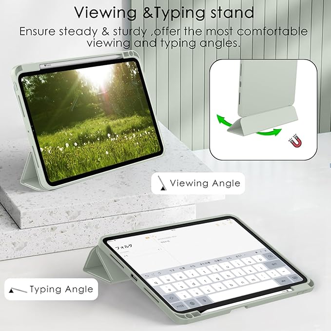 ZryXal iPad Pro 11 Inch Case (M5) 2025/ (M4) 2024 (Model: A2836/A2837/A3006) Trifold Stand Smart Cover with Pencil Holder and Soft TPU Back Auto Wake/Sleep (Sega Green)