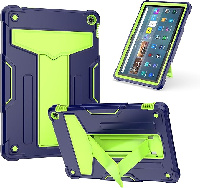 Case for Amazon Fire HD 10 Tablet 10.1 Inch Display (13th Generation 2023 Released) - Heavy Duty Hybrid Kickstand Case Cover + 1 Screen Protector and 1 Random Stylus (Navy Blue/Green)