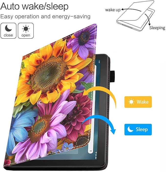 Case for Amazon Kindle Fire HD 10 &amp 10 Plus Tablet 10.1 (13th/11th Generation 2023/2021 Release) - Premium PU Leather Cover with Auto Sleep Wake Sunflowers
