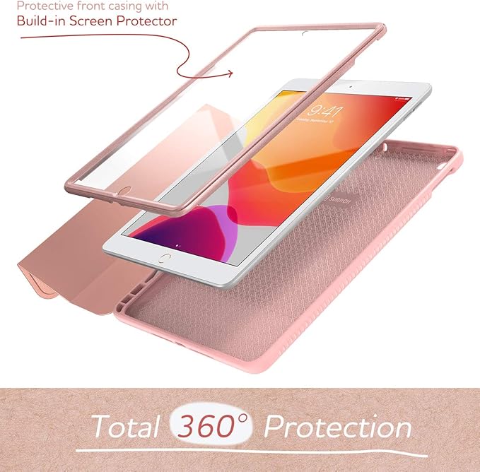 SURITCH Case for iPad 10.2 2021/2020/2019 (9th/8th/7th Generation) Shockproof Protective Smart Cover Case with Stand and Auto Sleep/Wake for iPad 10.2 Inch (Rose Gold)