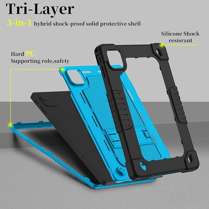 for Callsky-Tab Cpad 10 / Callsky-Tab Ctab 10 10.1 inch Tablet Case Kids Shockproof Cover with Kickstand Shoulder Strap and 2 Pcs Tempered Glass Screen Protector (BlackBlue+2Pcs)