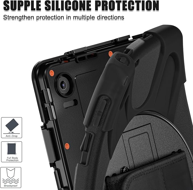 Tablet Case Compatible with Lenovo Tab 10.1(TB-311XU) /K10C TB311FU 2025 Case Protective Heavy Duty Rugged Shockproof Drop Protection Cover Shoulder Strap for Kids Silicone Cover(Black)