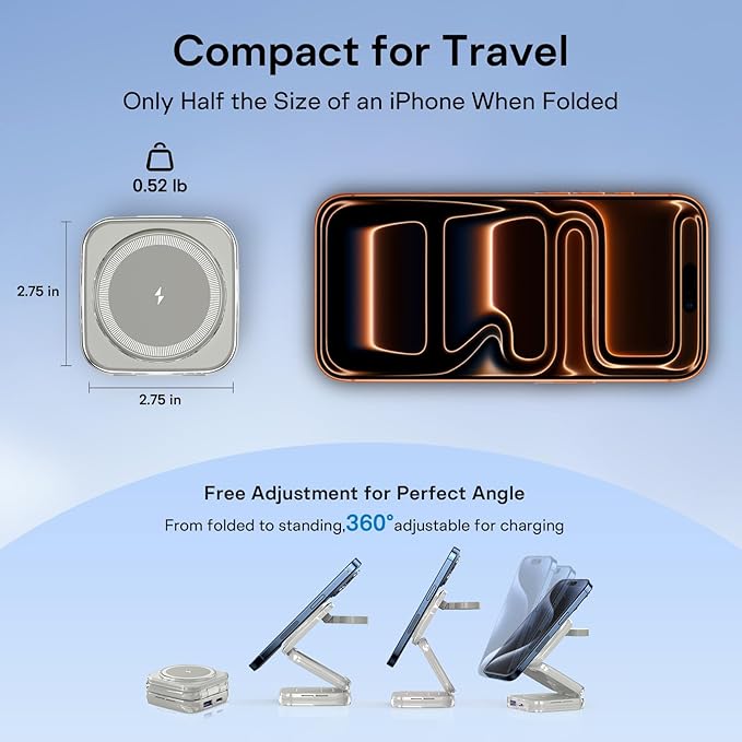 5-in-1 Wireless Charger for MagSafe AC ISLAND Portable Travel Charging Station 35W Max Fast Foldable Magnetic Stand Evolved for iPhone 17-12 &amp Air Series Apple Watch AirPods (with 35W Adapter