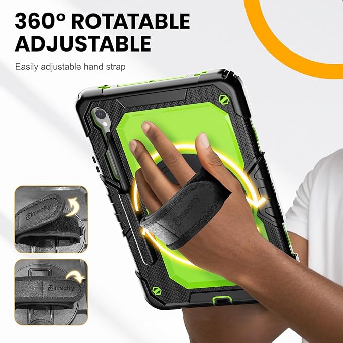 Timecity Case for Samsung Galaxy Tab S10 Lite/ S10 FE/ S9 FE/ S9 5G (10.9''/11'') Heavy Duty Protective Cover with Screen Protector Rotating Stand Shoulder Strap &amp S Pen Holder Green