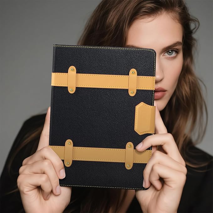 for iPad Air 11 Inch M3 M2 iPad Air 10.9 Inch Case 5th 4th GenLeather Folio Cover with Auto Wake/Sleep Adjustable StandDetachable Magnetic Closure Protection Case-Multiple Straps Black