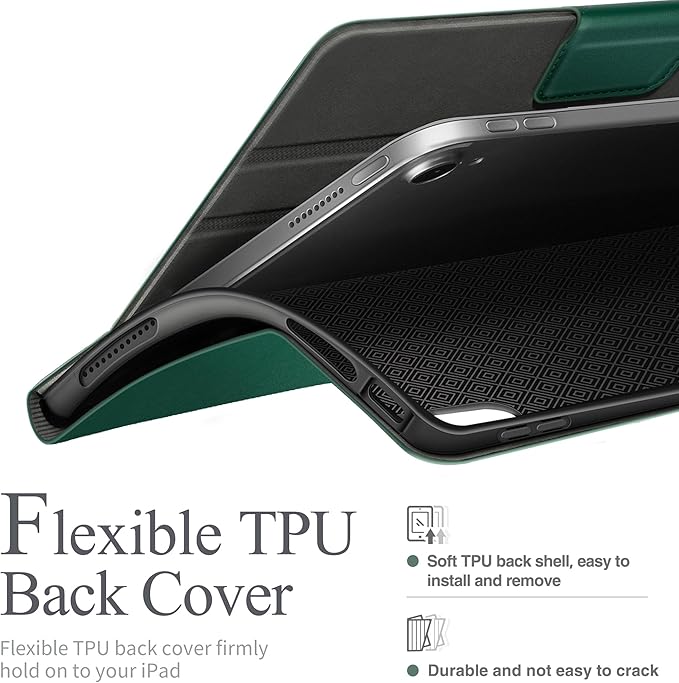 auaua Case for iPad (A16) 11th Generation 11 Inch 2025 iPad 10th Generation 10.9 Inch 2022 with Pencil Holder and Pocket Typing Angle Muti-Stand Magnetic Closure Auto Sleep/Wake (Green)