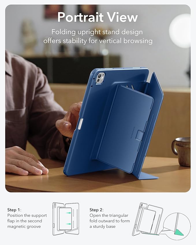 ESR for iPad Pro 11 Inch Case (M5/M4) 2025/2024 Vertical Stand Cover Multi Stand Angles Ultra-Stable Case with Pencil Holder Flip Series Blue