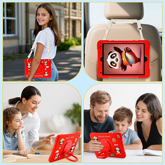 Case for iPad 9th/8th/7th Generation iPad 10.2 Inch 2021/2020/2019 Funny Cartoon Silicone 3D Panda Design Kids Case Heavy Duty Protection with Stand/Pencil Holder/Shoulder Strap