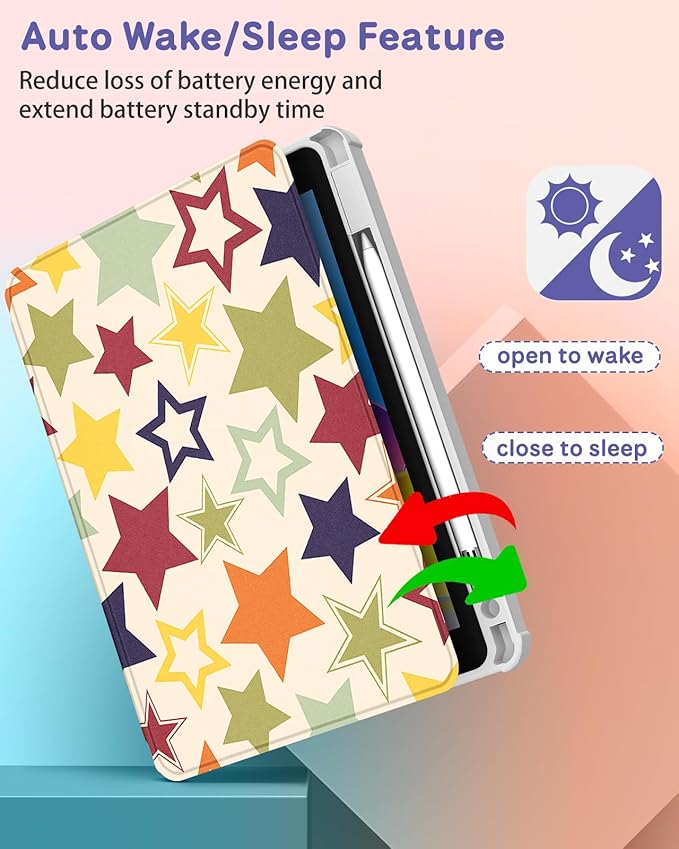for iPad Air 11 inch Case(Air M4 2026 8th Gen/M3 2025/M2)/Air 5th/4th Gen 10.9 for iPad Pro 11 inch Case(4th/3rd/2nd/1st Gen) - 360 Rotating Smart Folio Cover with Pencil Holder Stars