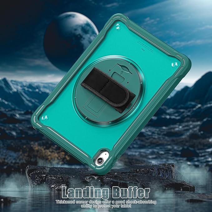 Case for iPad (A16) 11th/10th Generation 2025/2022 11/10.9 inch Rugged Shockproof Protective Cover with Screen Protector 360° Rotating Hand Strap&ampStand Pencil Holder Green