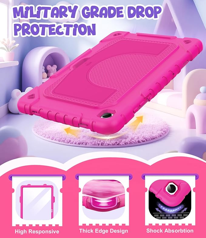 OKP Case for Samsung Galaxy Tab A9+ Plus 11 Inch 2023/ A11 Plus 2025 Shockproof Rugged 11 Galaxy A9+/ A11+ Tablet Protective Cover with Built-in Screen Protector Shoulder Strap Stand Hot Pink
