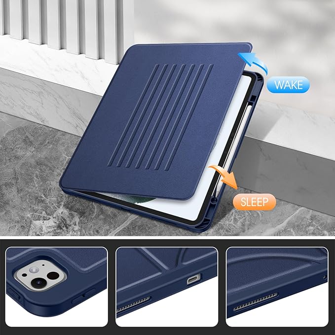 Fintie Magnetic Stand Case for iPad Pro 13-inch (M5) 2025 / (M4) 2024 - Multiple Angles Shockproof Rugged Soft TPU Cover with Pencil Holder Auto Sleep/Wake Navy