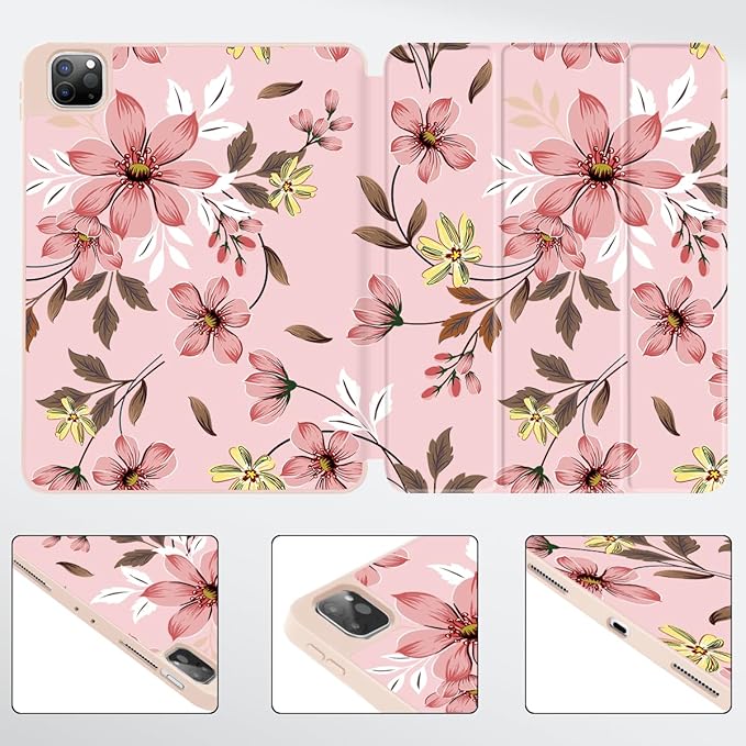 Mektron for iPad Pro M2 11-inch 4th/ 3rd/ 2nd/ 1st Gen Case 2022 2021 2020 2018 with Pencil Holder Tablet Cover with Soft TPU Back Cover for 11 inch iPad Pro Floral C293
