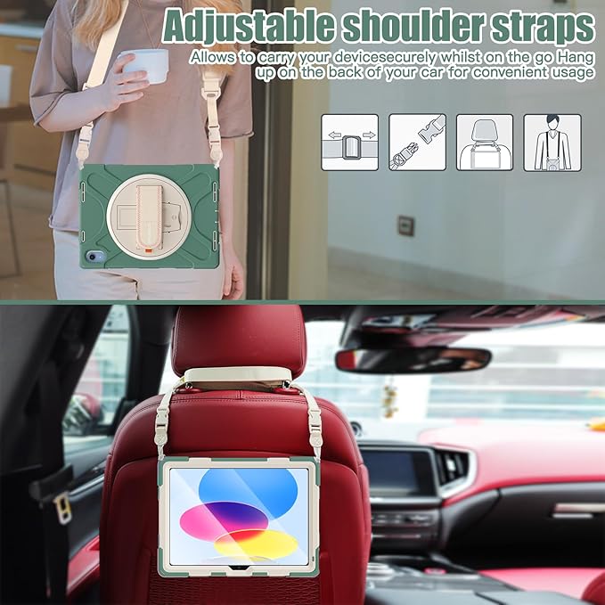 BRAECNstock Case for Apple iPad (A16) 11th/10th Generation 11/10.9'' 2025/2022 Shockproof Protective Case with Screen Protector Pencil Holder Rotating Stand&ampHand Strap Emerald Green
