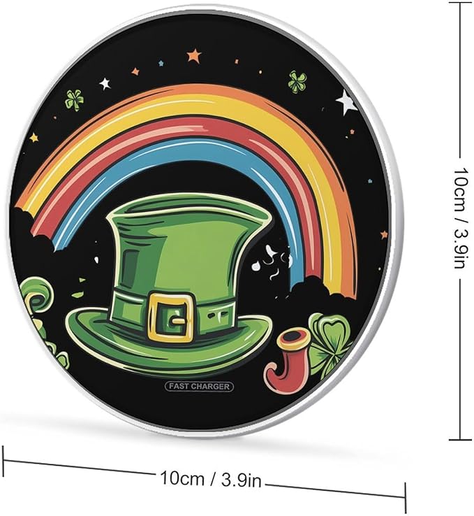 Irish Hat St Day Partick Rainbow Phone Charger Magnetic Charging Pad Anti-Slip with USB Cable
