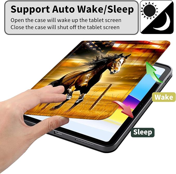Case for Amazon Kindle Fire HD 10 and Fire HD 10 Plus 10.1 Tablet Case (13th/11th Generation 2023/2021 Release) Slim Fit PU Leather Cover with Auto Sleep/Wake - American Flag Horse