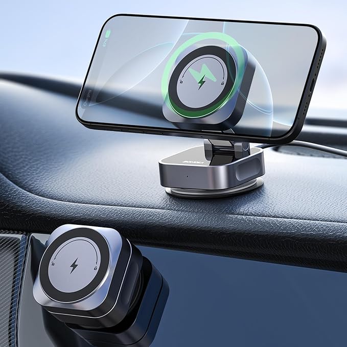 15W Vacuum Wireless Charger Holder Suction Cup Car Charger Stand for iPhone 17 16 15 14 13 12&amp Android Foldable Magnetic Phone Mount Use in Mirror/Dashboard/Windshield