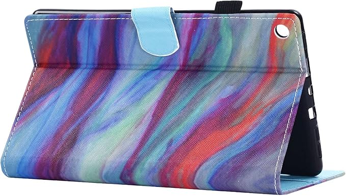 Case for Amazon Kindle Fire HD 8 Tablet (8th/7th/6th Generation 2018/2017/2016) with Pencil Holder Card Pocket PU Leather Magnet Smart [Auto Wake/Sleep] Folio Stand Cover Rainbow Marble