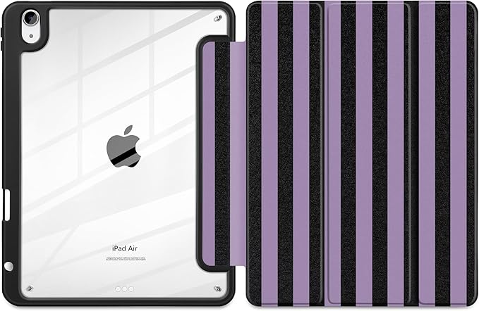 DONGKE Case for iPad Air 11-inch M4 2026 &amp M3 2025 &amp M2 2024 iPad Air 5th/4th Generation 10.9 2022/2020 [Built-in Pencil Holder] Clear Acrylic Back Trifold Stand Smart Cover Purple Stripes