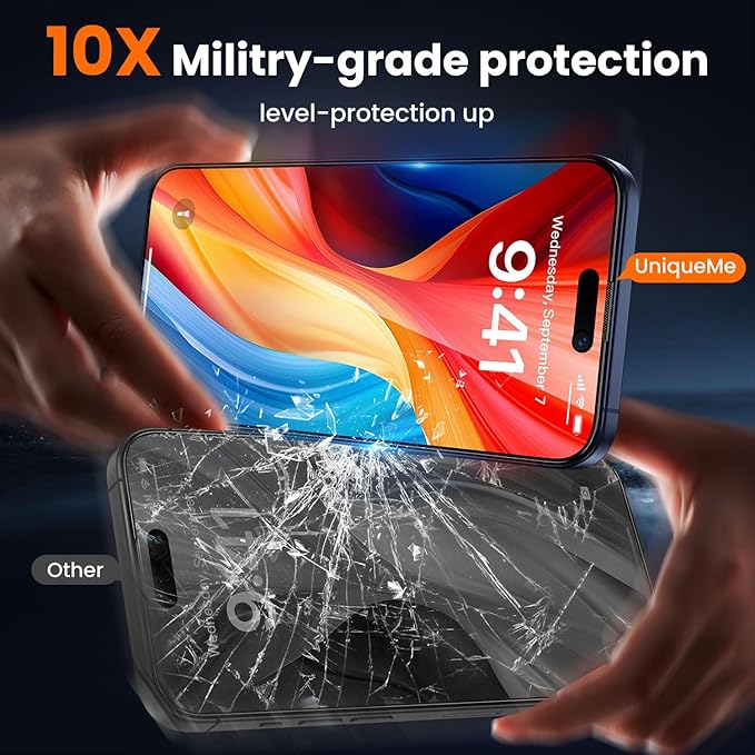 UniqueMe for iPhone 15 Pro Max Privacy Screen Protector - [Military Grade Shatterproof &amp 9H+ Hardness] Privacy Screen 15 Pro Max Tempered Glass Full CoverageEasy to install 2 Packs