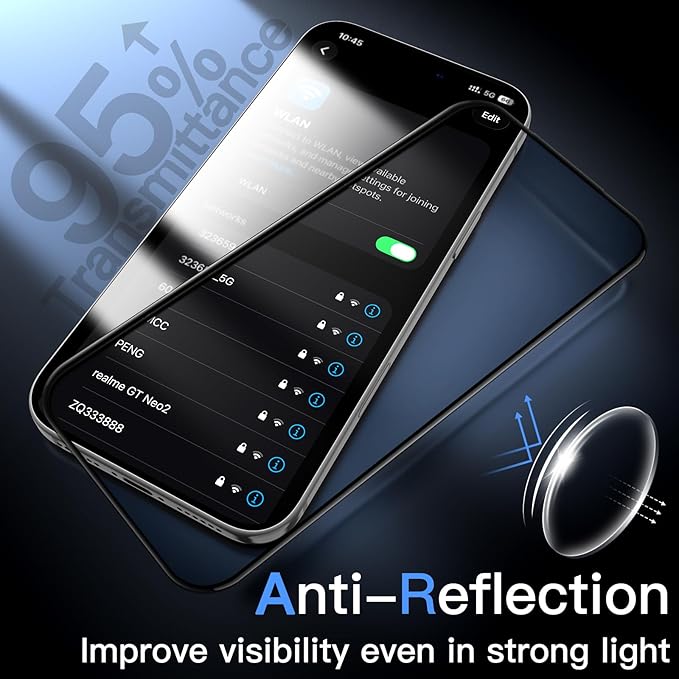 JETech Infinity AR Screen Protector for iPhone 17 Pro Max AR Anti-Reflective Coating 9H+ 3D Full Coverage Tempered Glass Military-Grade Shatterproof Smudge-Resistant Easy Install 1-Pack
