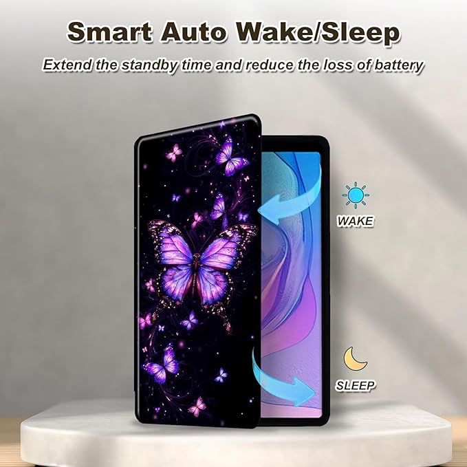 Case for Kindle Fire HD 10 &amp 10 Plus Tablet(13th/11th Gen 2023/2021 Release) 10.1 360 Degree Rotating Swivel Stand Flip Cover with Auto Sleep/Wake Purple Butterflies