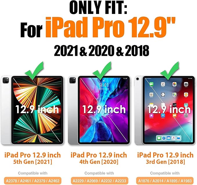 Herize Case Compatible with iPad Pro 12.9 Inch 2022/2021/2020 with Pencil Holder | Heavy Duty Shockproof Rubber Case with Stand Hand Grip Shoulder Strap Screen Protector | Red