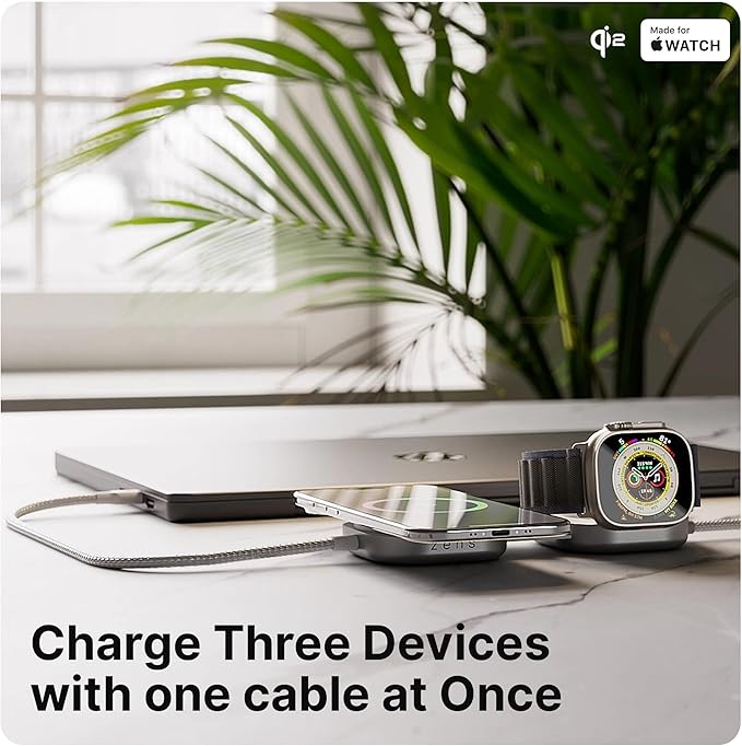 Zens Charging Cable Pro 3 Qi2 Magnetic Wireless Phone Charger for iPhone 17/16/15/14/13/12 Apple Watch Fast Charging 140 W USB-C Power Delivery Cable for MacBook and USB-C Laptops 1.5 m White