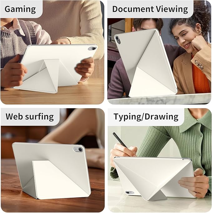 for iPad A16 Case iPad 11th/10th Generation Case (2025/2022) Removable Magnetic Cover Ultra Slim Shockproof Adjustable Portrait/Landscape Stand with Raised Screen View Auto Sleep/Wake White