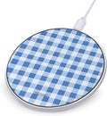 Blue and White Plaid Checkerboard Phone Charger Magnetic Charging Pad Anti-Slip with USB Cable