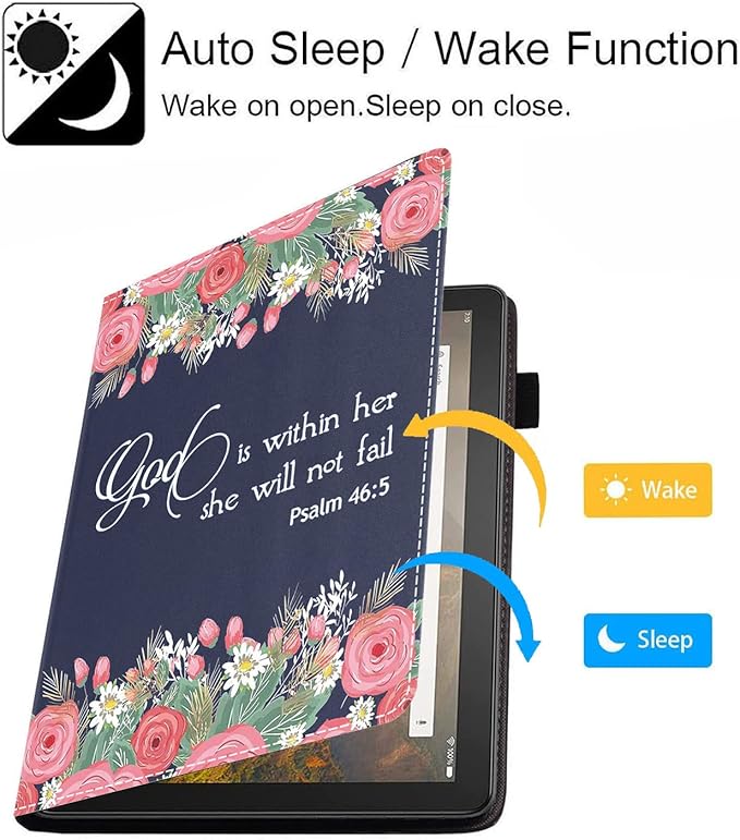 Case for All-New Kindle Fire HD 10/Fire HD 10 Plus Tablet 10.1 (11th Gen 2021 Released) - Slim PU Leather Stand Flip Cover with Card Slot &amp Pencil Holder Quote Bible Verse Psalm 46:5